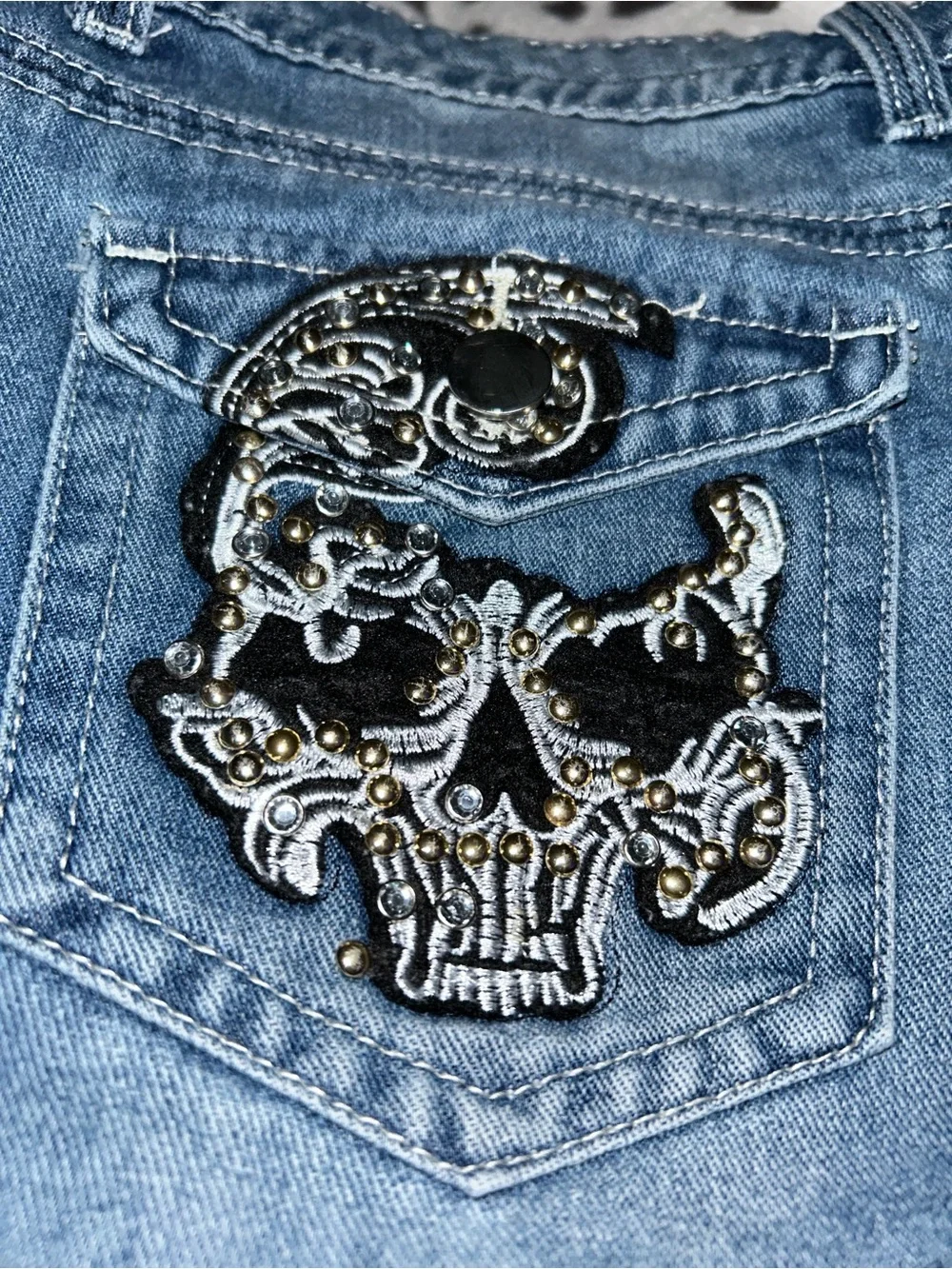 Stud-Trim Light Blue Denim Jean Shorts for Women